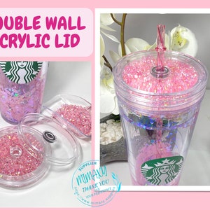 NEW FILLABLE Acrylic double wall LID, snow globe lid, accesories, double, wall, tumbler, plastic, resin, rhinestone,