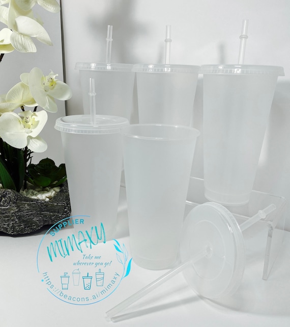 7 Pack Tumblers with Lids 24oz Transparent Plastic Cups with Lids