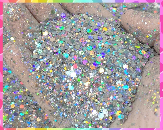 Silver Mix Hologram Chunky glitter for Resin crafts, Glitter for