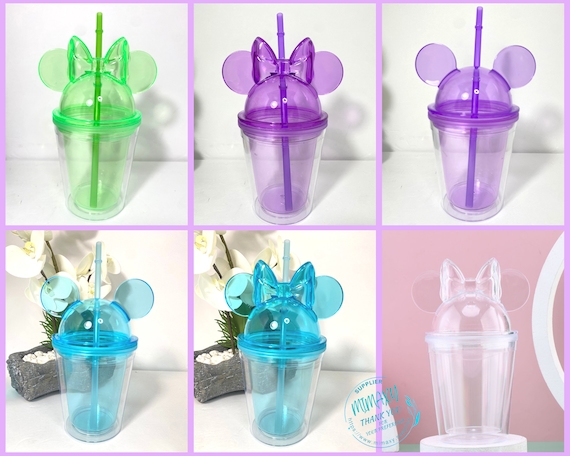 2023 Promotional Gifts Children Cartoon 16 OZ Mouse Ear Shape Dome Lid  Clear Acrylic Plastic Tumbler Cups With Straws