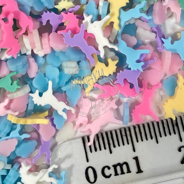5mm Unicorn Rainbow Polymer Clay Slices /DIY/ resin art / crafts / snowglobe tumbler / fimo / cake color mix / nail art, UNICORN 001