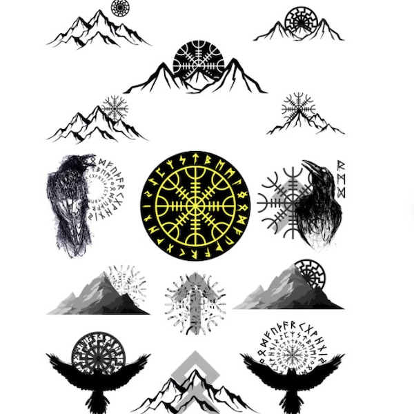 Helm of Awe SVG, Huginn and Muninn Raven svg, Viking Runes svg, Viking Bundle SVG, Mystical Sun, Black Sun svg