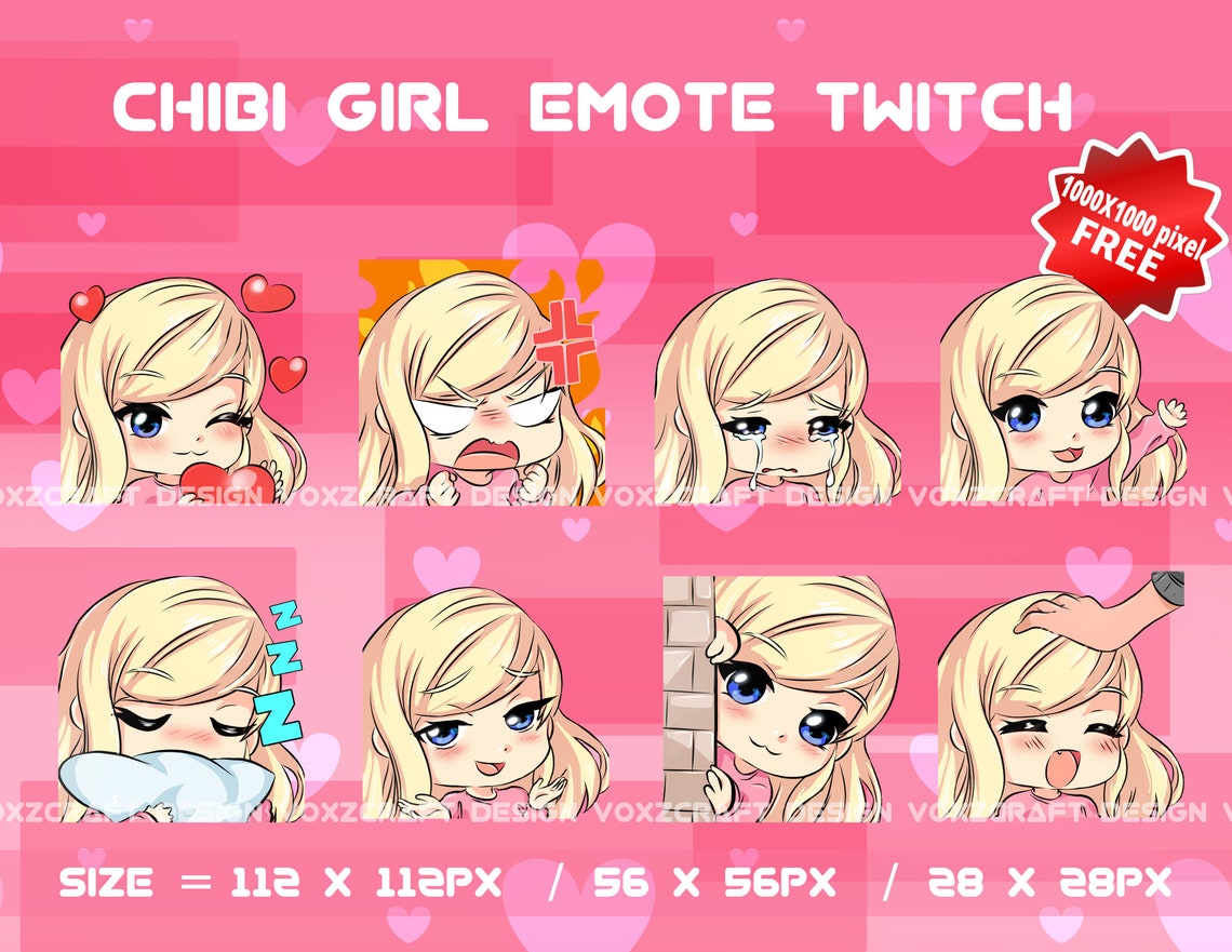 Chibi Girl Blonde Hair Blue Eyes Twitch Emotes Pack Avatar - Etsy