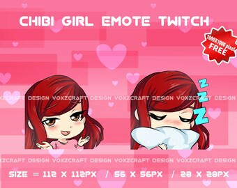 Chibi Girl Red Hair Brown Eyes Twitch Emotes Pack Avatar | Etsy