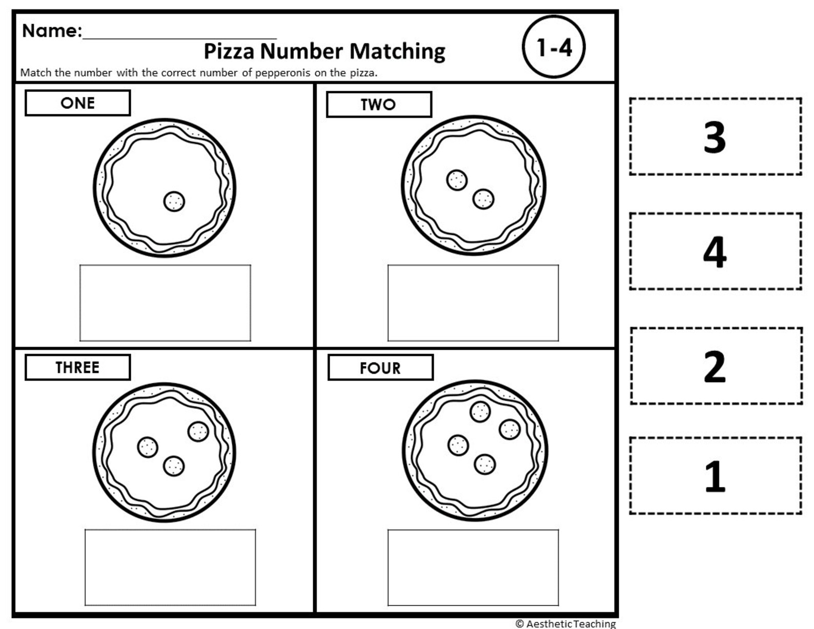 110 Pizza Number Matching Worksheet Number Learning Etsy