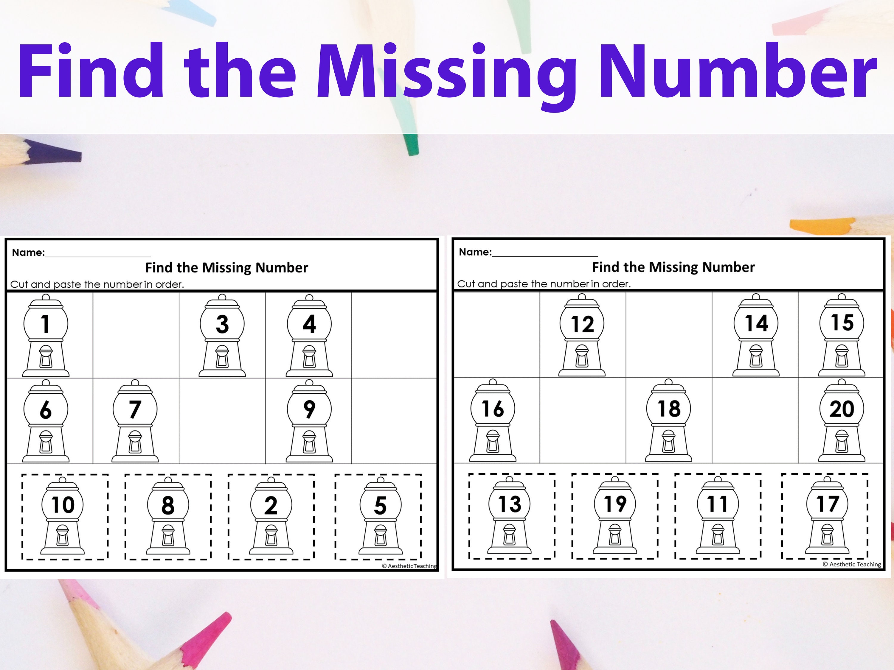 1 20 fill in the missing number worksheet printable worksheet etsy