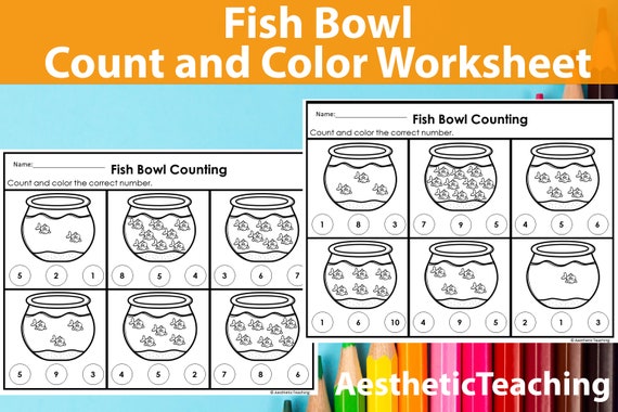 1-10 Fish Bowl Counting Worksheet Count and Color Counting | Etsy