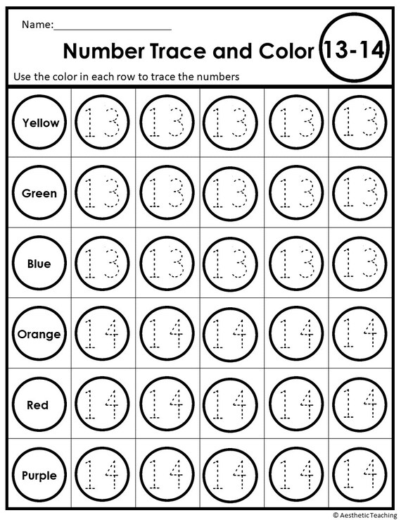 number 1 20 printable tracing and coloring worksheets trace etsy