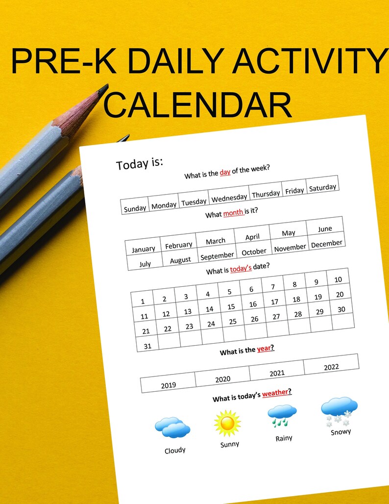 Printable Pre-k Daily Activity Calendar Date Month Year and | Etsy