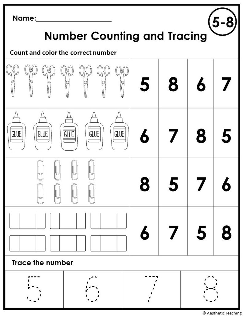 120 Printable Number Trace and Count Worksheet Preschool Etsy