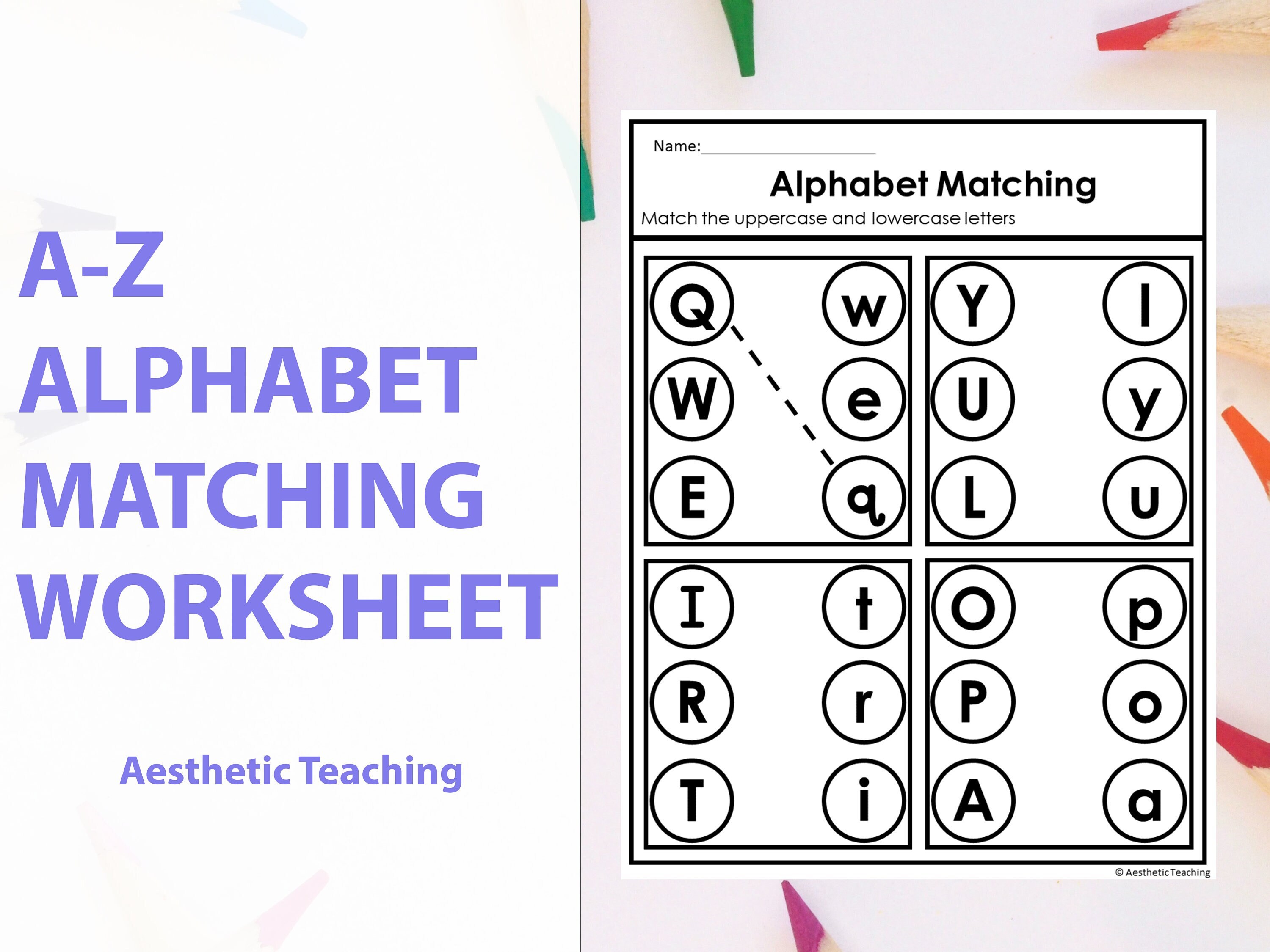 alphabet matching worksheets uppercase and lowercase learning etsy denmark