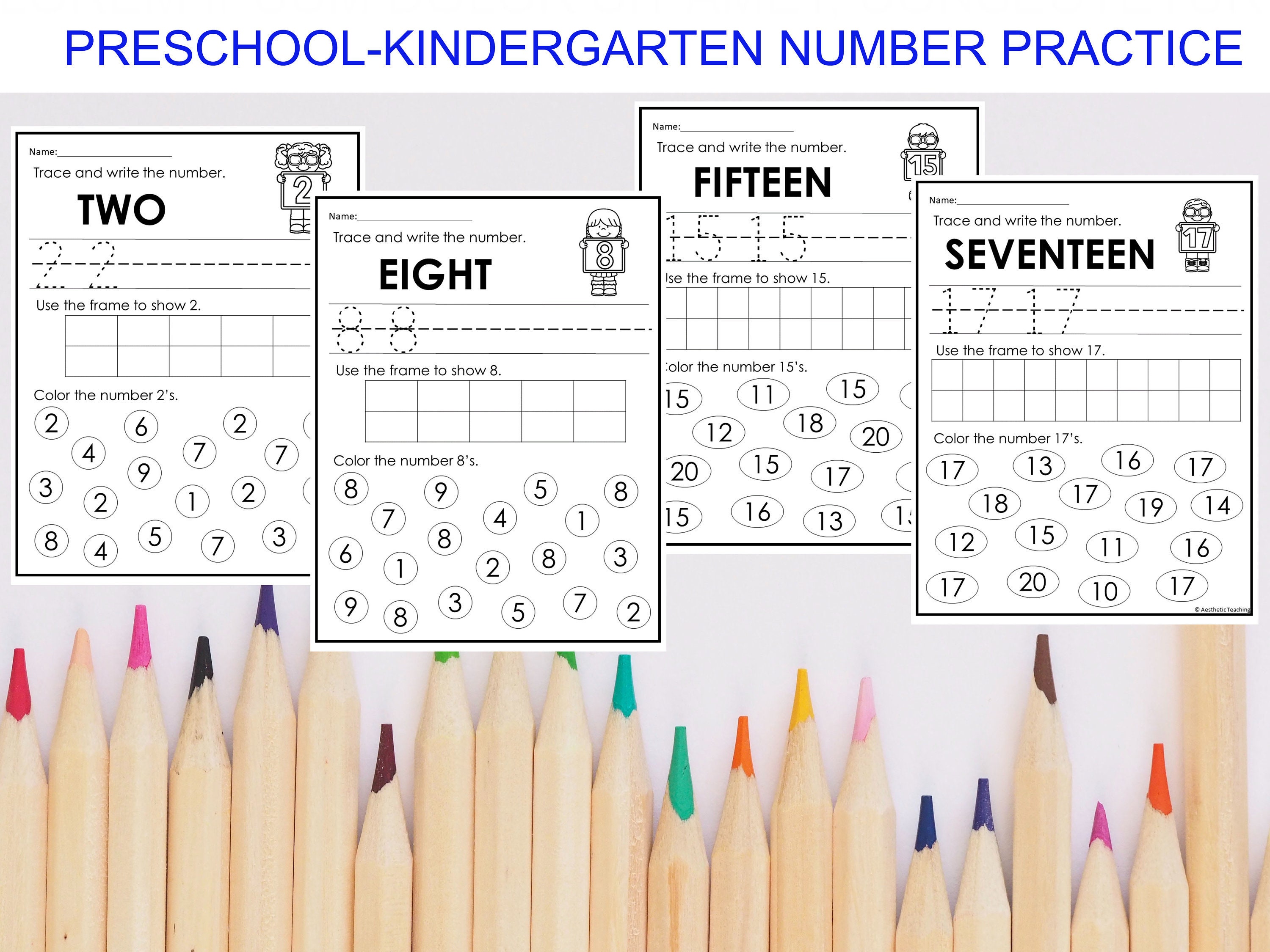 1 20 printable number tracing and counting practice worksheet etsy