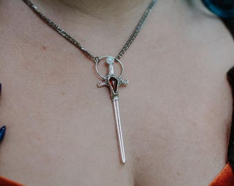Garnet Sword Necklace | Witchy Sword Pendant | Strength & Passion Crystal Jewelry Gift | Fantasy Lover