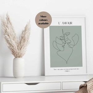 Line art couple print/Valentine's poster/ Personalised quote wall art print/Modern home decor/Sage Green/Blue/Purple/Beige/ Valentine's gift