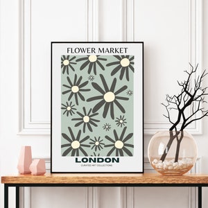 Sage green flower marker wall art print/ Floral London city design/ green livingroom poster/ bedroom wall decor/ hallway print/ modern print