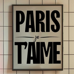 Schwarz Beiges Zitat 'Paris Je Taime'/ Trendiges Wandbild/ Typografie Poster/ hochwertiges Wandbild/ Küchendekoration