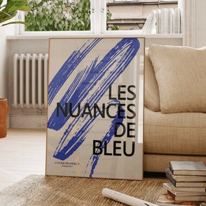 Cita de arte de pared moderno azul y beige 'les matices de bleu'/ cartel de cita retro/ impresiones vintage/ diseño de arte de pared de alta calidad uk/ A2 A3 A4