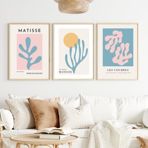 Bright and colourful set of 3 prints/  Henri Matisse wall art design/ Bedroom wall decor/ Livingroom poster set/ gift idea/ modern home deco