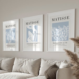 Baby Blau Farbe Set von 3 Drucken / vintage Henri Matisse Wand Kunst Design / Schlafzimmer Wanddeko in blau / Wohnzimmer Poster Set/ modernes Dekor