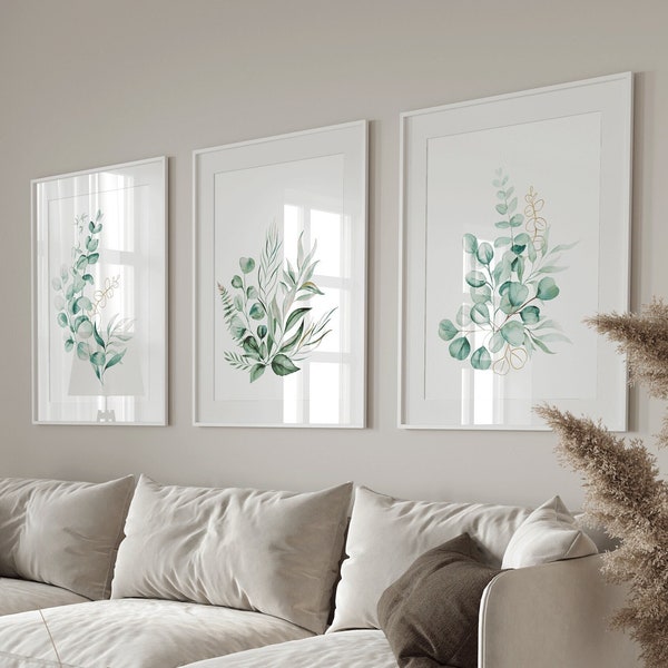 Eucalyptus Plant set de 3 impressions / Botanical Wall Art design / Nature Picture / Aquarelle Design / décoration murale de salle de bain / ensemble d’impression de plantes / cadeau