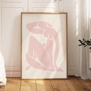 Conception d'art mural rose Henri Matisse/ Conception de formes abstraites de femmes rose pastel/ Décoration murale de chambre à coucher/ Impression de salon/ Poster de couloir