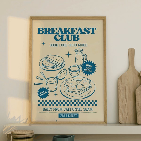 Retro diner style posters for kitchen 'Breakfast club'/ Good food, Good mood quote print/ dining room decor/ food poster/ retro home decor