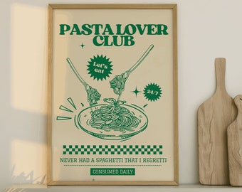 Retro diner style posters for kitchen &#39;Pasta lover club/ never had a spaghetti that i regretti quote print/ dining room decor/ food poster