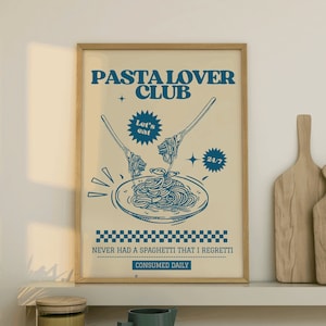 Carteles estilo restaurante retro para la cocina 'Club amante de la pasta/ nunca tuve un espagueti del que me arrepiento cita impresión/ decoración del comedor/ cartel de comida