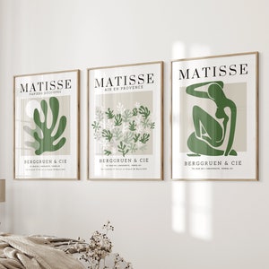 Sage green set of 3 prints/ Green Henri Matisse wall art design/ Bedroom wall decor/ Livingroom poster set/ gift idea/ modern home decor