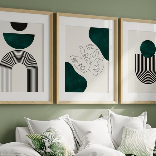 Emerald Green and Gold Abstract Art Set of 3 Prints - Etsy