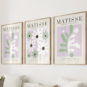Pastel colour set of 3 prints/ Green and purple Henri Matisse wall art design/ Bedroom wall decor/ Livingroom poster set/ gift idea/ modern