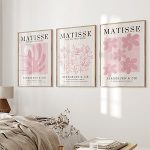 Ensemble de 3 impressions roses de style rétro/ Art mural rose Henri Matisse/ Décoration murale de chambre à coucher/ Ensemble d'affiches de salon/ Idée cadeau