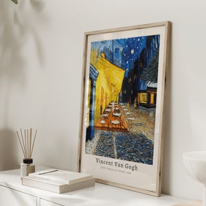 Van Gogh cafe terrace at night print/ navy blue and yellow poster/ retro vintage wall art design/ high quality wall art/ colourful art print