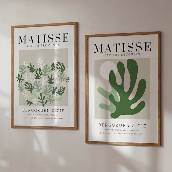 Sage green set of 2 prints/ Green Henri Matisse wall art design/ Bedroom wall decor/ Livingroom poster set/ gift idea/ modern home decor