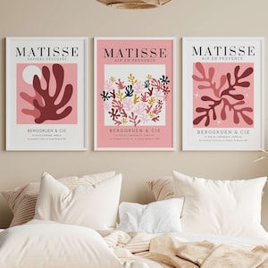 Bright pink set of 3 prints/ Pink Henri Matisse wall art design/ Bedroom wall decor/ Livingroom poster set/ gift idea/ modern home decor