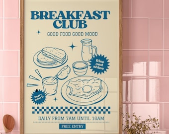 Retro diner style posters for kitchen &#39;Breakfast club&#39;/ Good food, Good mood quote print/ dining room decor/ food poster/ retro home decor