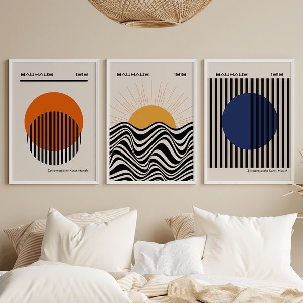 Bauhaus 1919 wall art set of 3 prints/ Modern home decor/ bright colour poster set/ Retro Poster/Gallery wall addition/ modern contemporary