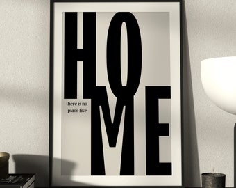 Retro style black and beige quote 'HOME!'/  monochrome quote poster/ typography  poster/ high quality wall art uk/ quote poster