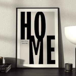 Retro style black and beige quote 'HOME!'/  monochrome quote poster/ typography  poster/ high quality wall art uk/ quote poster