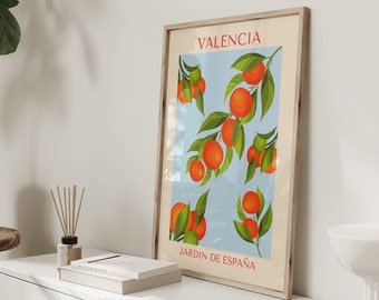 Orange branch print/ Valencia poster/pop art posters/ colourful posters/ gallery wall/ living room prints/ Spain print/ blue orange print