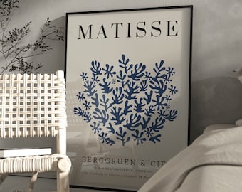 Henri Matisse Inspired Art Print: Navy Blue Cutout Shapes