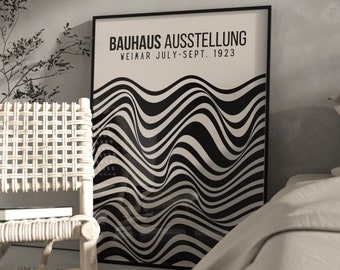 Vintage black and beige Bauhaus - Ausstellung Exhibition Poster/ Retro Wall Art Print/ modern contemporary wall art design/ monochrome