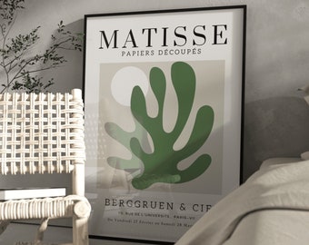 Henri Matisse sage green wall art design/ Green cutouts print/ bedroom wall decor/ Livingroom print/ hallway poster/ modern home decor