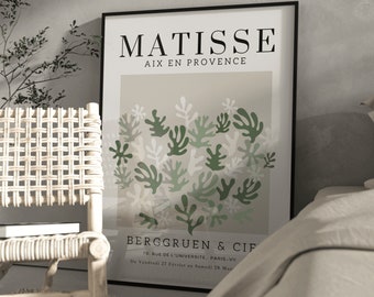 Henri Matisse disegno di arte da parete verde salvia/stampa di ritagli verdi/arredamento della parete della camera da letto/stampa del soggiorno/poster del corridoio/arredamento moderno della casa