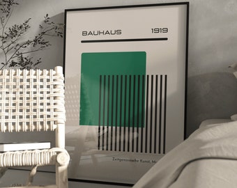 Bauhaus 1919 Wand Kunstdruck/ modernes Wohndekor/ smaragdgrünes abstraktes Poster/ Retro Poster/Gallery Wand Ergänzung/ modern zeitgenössisch