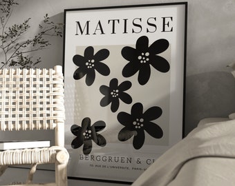 Henri Matisse black and beige wall art design/ flower shapes print/ bedroom decor/ Livingroom print/ hallway poster/ modern home decor