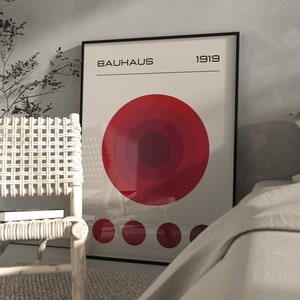 Bauhaus 1919 wall art print in red colour shades/ Modern home decor/ Red toned poster/ Retro Poster/ vintage Poster/Gallery wall addition