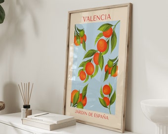 Orange branch print/ Valencia poster/pop art posters/ colourful posters/ gallery wall/ living room prints/ Spain print/ blue orange prin