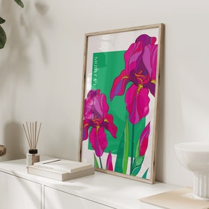 Magenta Blumen Print mit Tulpen / leuchtende Farbe Pop Art Wandbild / Pinke und grüne Tulpe Blumenmarkt / französische Wandkunst von La Jardin