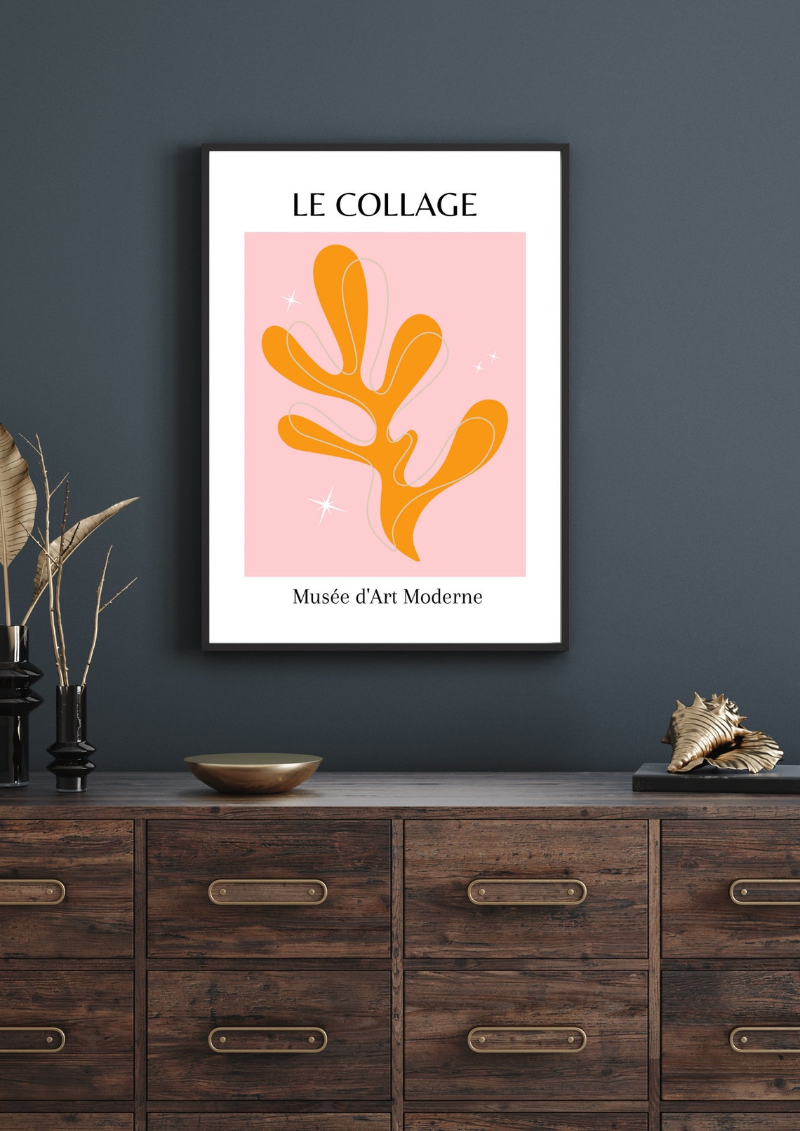 Modern shape pink and orange wall art print/ Henri Matisse le Etsy